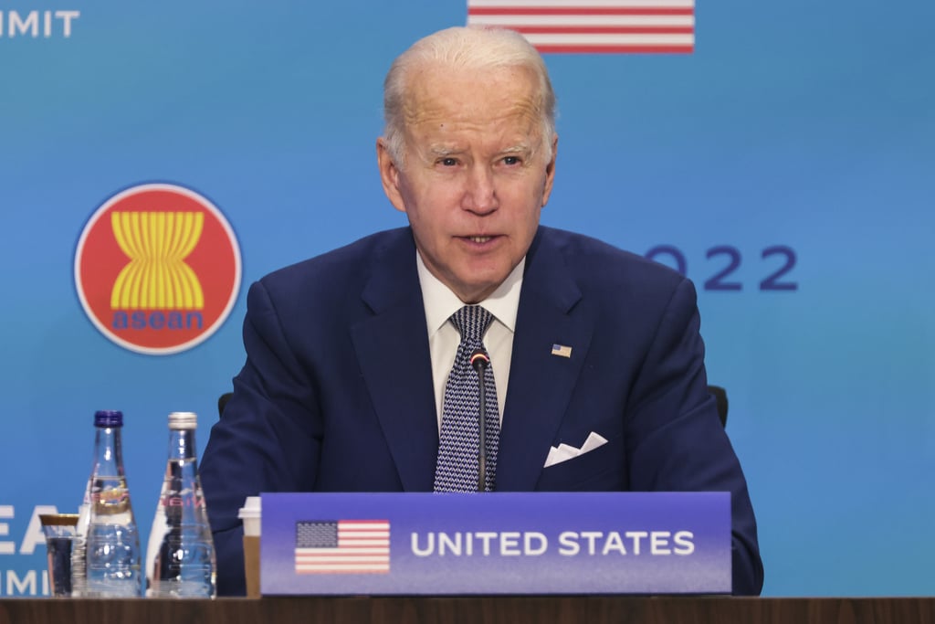 US President Joe Biden speaks during the US-Association of Southeast Asian Nations (Asean) special summit in Washington on Friday. Photo: Bloomberg US President Joe Biden speaks during the US-Association of Southeast Asian Nations (Asean) special summit in Washington on Friday. Photo: Bloomberg
