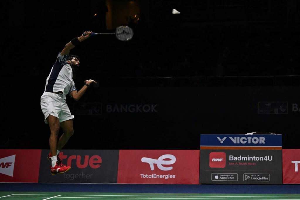 H.S. Prannoy returns a shot against Rasmus Gemke during their Thomas Cup semi-final. Photo: AFP H.S. Prannoy returns a shot against Rasmus Gemke during their Thomas Cup semi-final. Photo: AFP