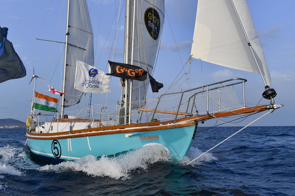 Abhilash Tomy’s sailboat, Thuriya, flipped over twice during the storm in 2018. Photo: Handout