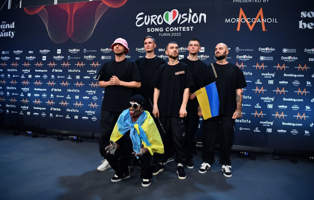 Members of Ukrainian band Kalush Orchestra following their victory in the 66th annual Eurovision Song Contest in Turin, Italy on May 15. Photo: EPA-EFE