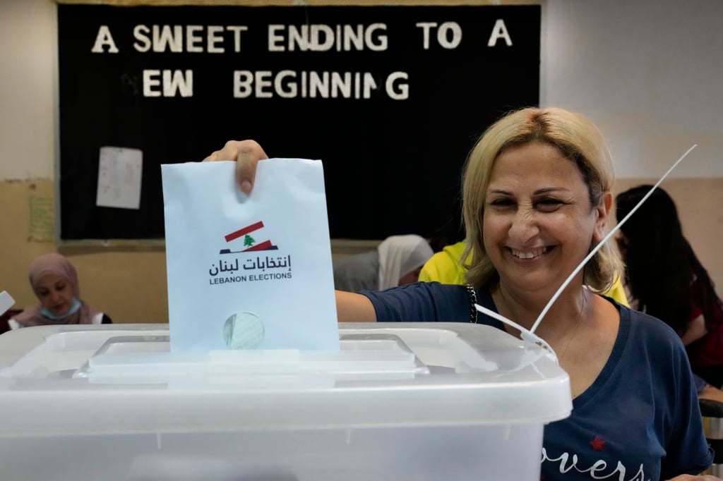 A Lebanese woman casts her vote in parliamentary elections in Beirut, Lebanon on May 15. Photo: AP