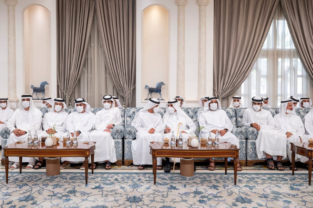 Members of the UAE royal family at Mushrif Palace in Abu Dhabi, United Arab Emirates on May 15. Photo: United Arab Emirates Ministry of Presidential Affairs/ Handout via Reuters