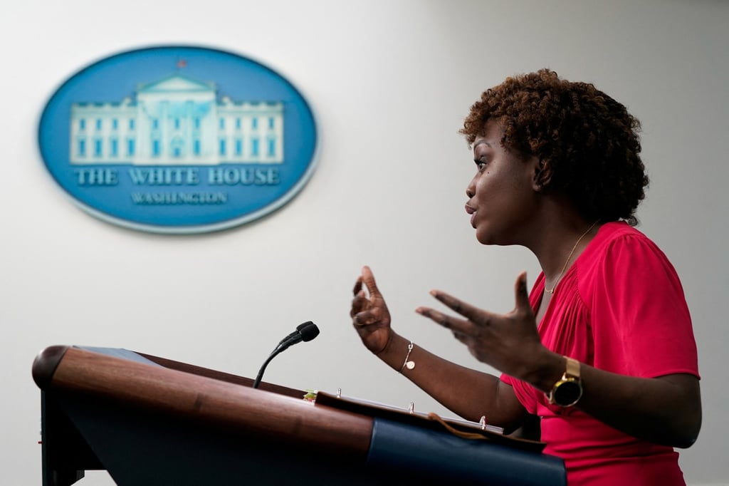 White House Press Secretary Karine Jean-Pierre answers a question during a daily press briefing at the White House on Monday. Photo: Reuters White House Press Secretary Karine Jean-Pierre answers a question during a daily press briefing at the White House on Monday. Photo: Reuters