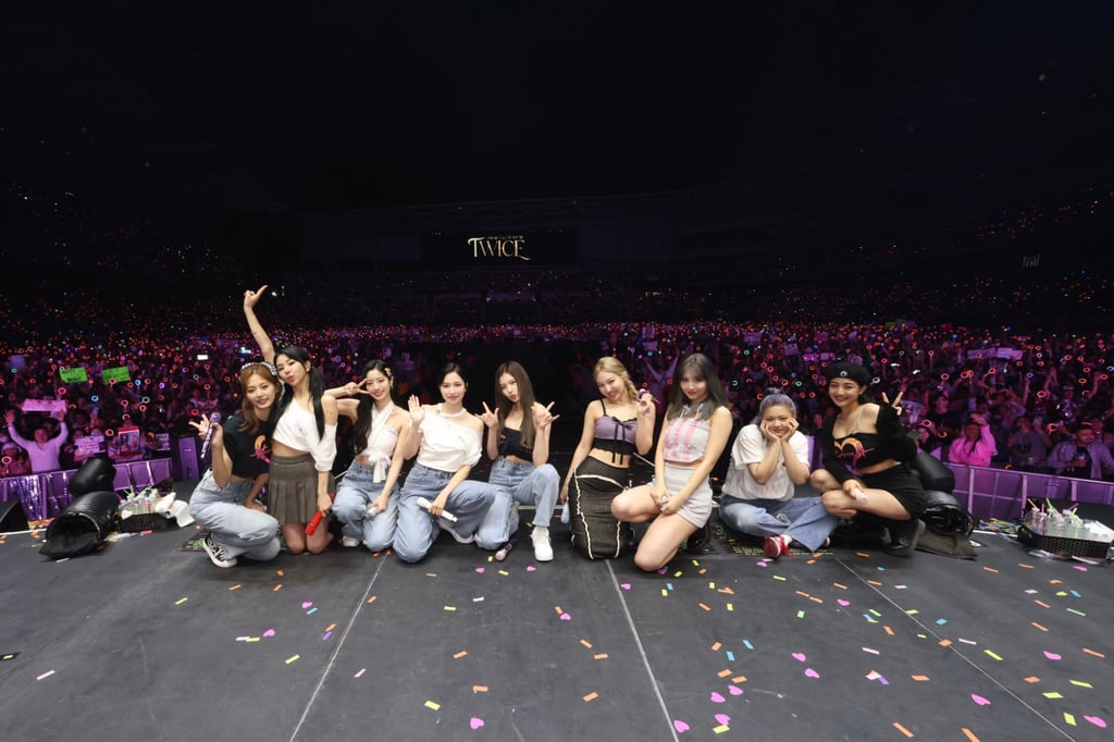 Twice on stage at the Banc of California Stadium. Photo: Twitter Twice on stage at the Banc of California Stadium. Photo: Twitter