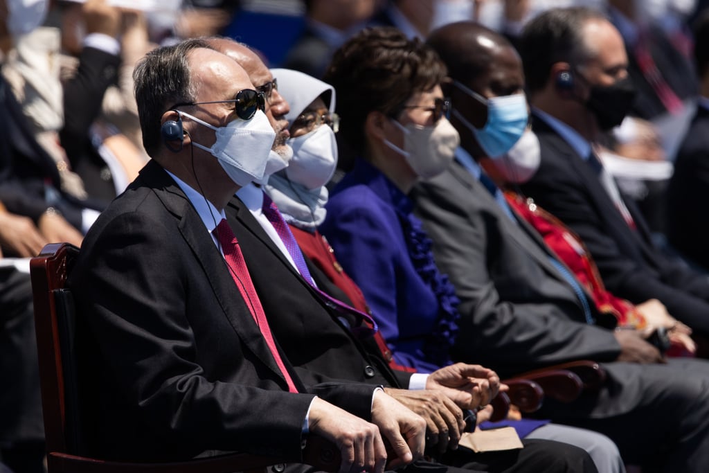 Wang Qishan, China’s vice president, left, attends the presidential inauguration of Yoon Suk Yeol, South Korea’s president, on May 10. Photo: Bloomberg