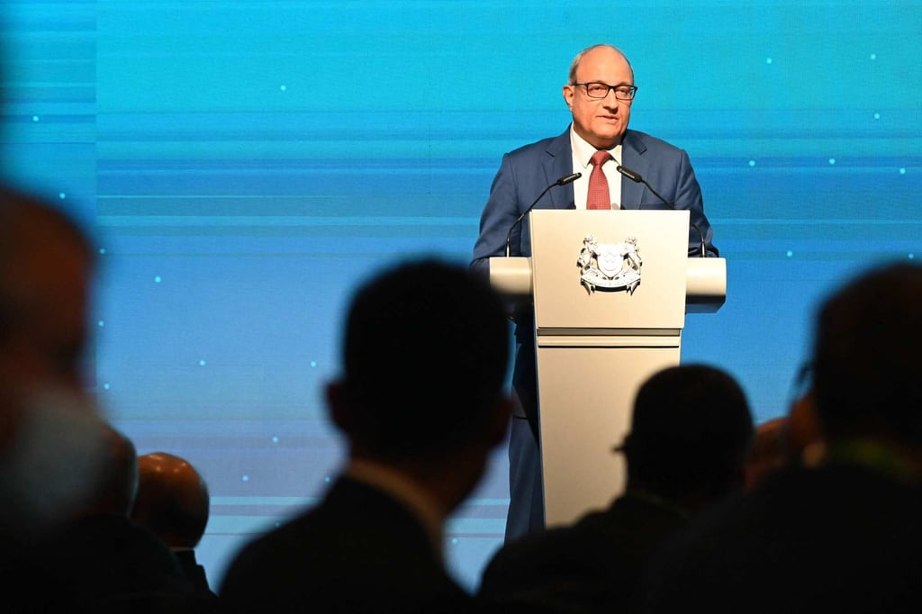Singapore’s Transport Minister S. Iswaran speaks at the Changi Aviation Summit in Singapore on Tuesday. Photo: AFP Singapore’s Transport Minister S. Iswaran speaks at the Changi Aviation Summit in Singapore on Tuesday. Photo: AFP