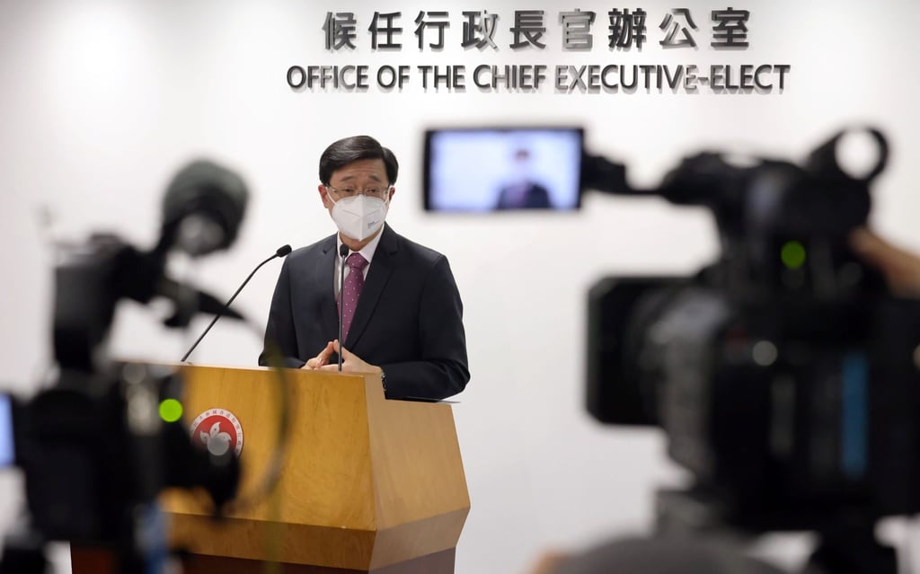 Chief Executive-elect John Lee meets the media earlier this week. Photo: Nora Tam Chief Executive-elect John Lee meets the media earlier this week. Photo: Nora Tam