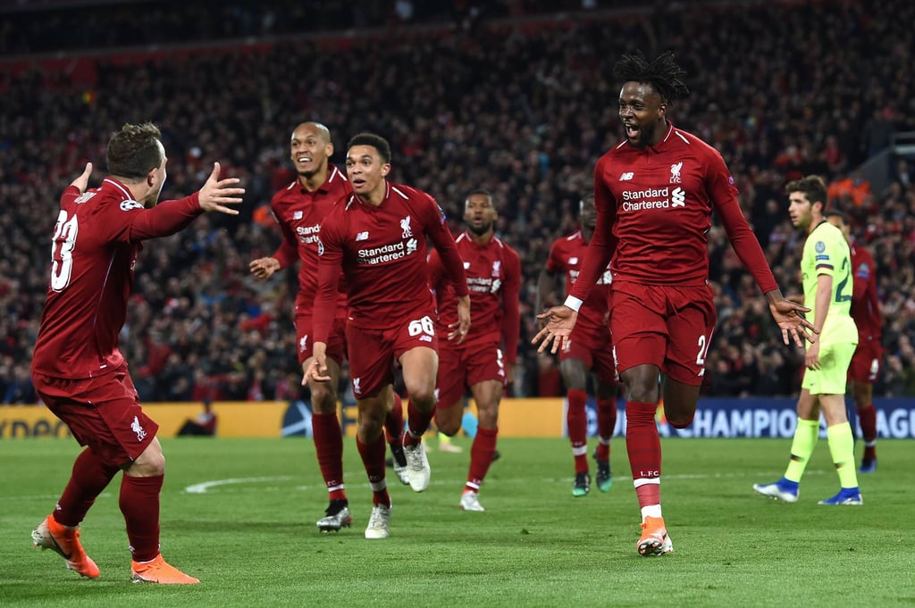 Belgian striker Divock Origi (right) has made a habit at Liverpool of contributing vital goals, including in their remarkable Champions League semi-final win over Barcelona in 2019. Photo: AFP Belgian striker Divock Origi (right) has made a habit at Liverpool of contributing vital goals, including in their remarkable Champions League semi-final win over Barcelona in 2019. Photo: AFP