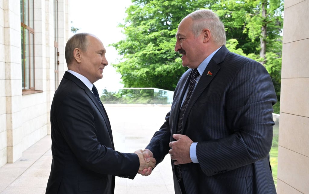 Russian President Vladimir Putin with his Belarus’ counterpart Alexander Lukashenko on Monday. Photo: AFP