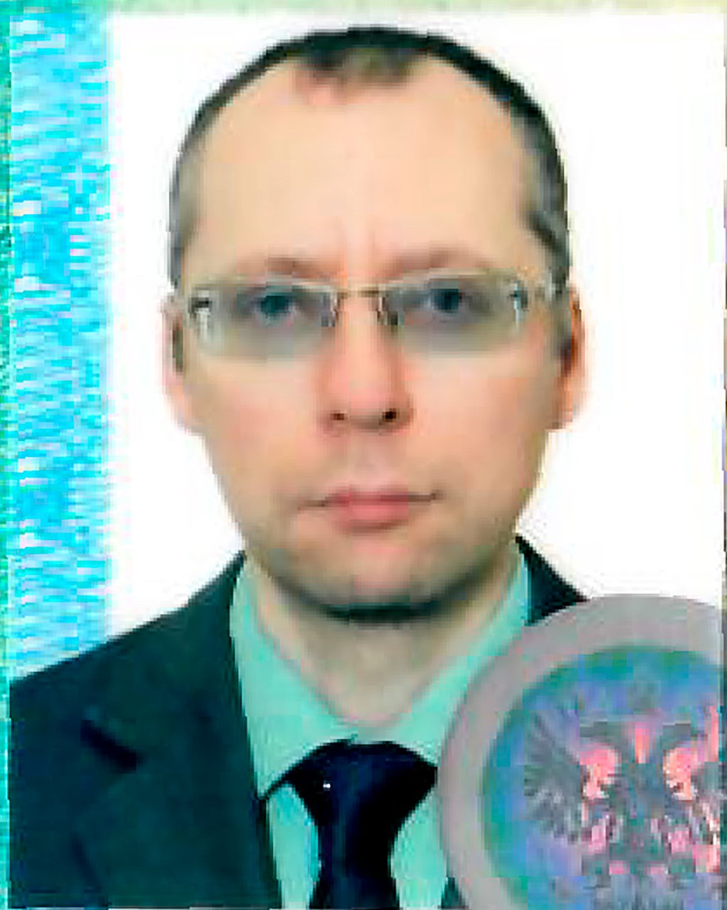 An image taken with permission from the passport photo page of Russian diplomat Boris Bondarev. Photo: Boris Bondarev via AP