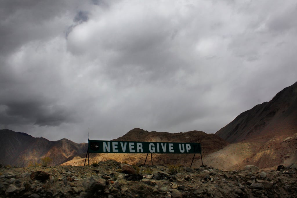 A banner put up by the Indian army near Pangong Tso lake in India’s Ladakh area. File photo: AP A banner put up by the Indian army near Pangong Tso lake in India’s Ladakh area. File photo: AP