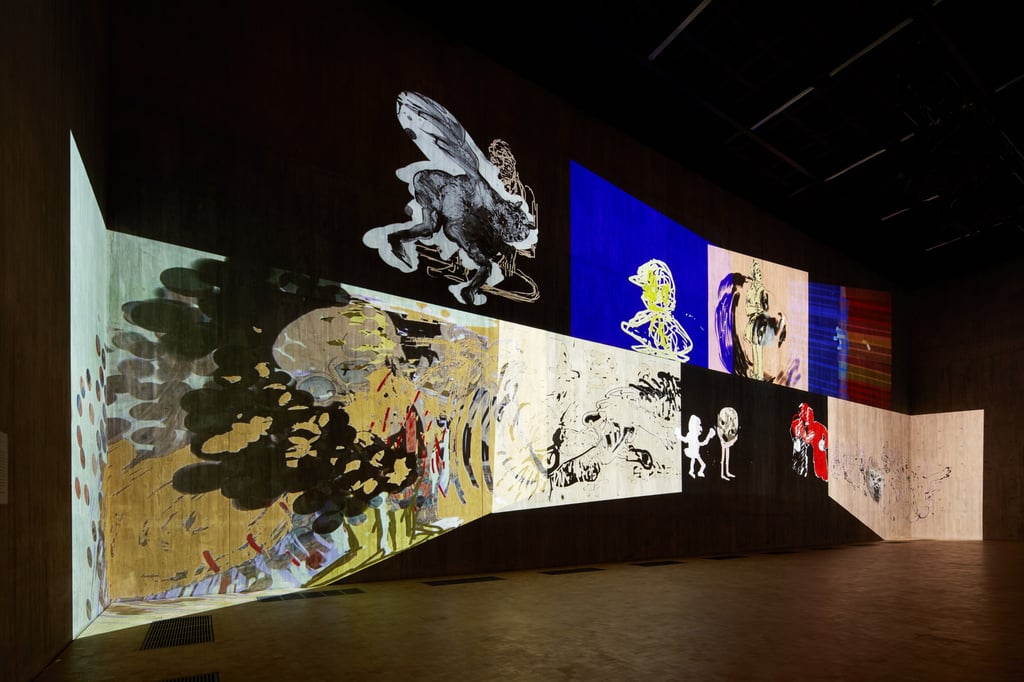Nalini Malani’s Can You Hear Me? (2018-20), a nine-channel digital video installation. Photo: M+