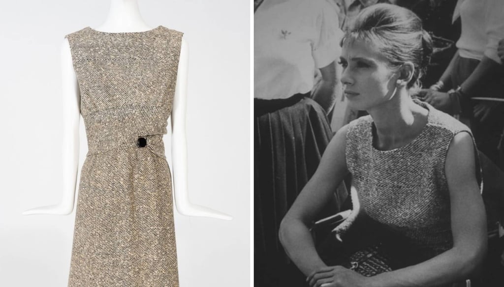 A Givenchy two-piece ensemble worn by Audrey Hepburn in Breakfast at Tiffany’s (1961). Photos: Julien’s Auctions, @soaudreyhepburn/Instagram