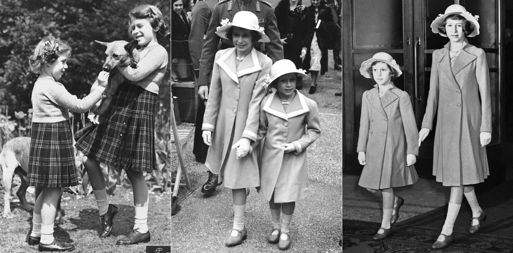 From left, Princess Margaret feeding a biscuit to a dog held by Princess Elizabeth in 1936, Elizabeth and Margaret in 1938, and the pair in 1939. Photo: AP From left, Princess Margaret feeding a biscuit to a dog held by Princess Elizabeth in 1936, Elizabeth and Margaret in 1938, and the pair in 1939. Photo: AP