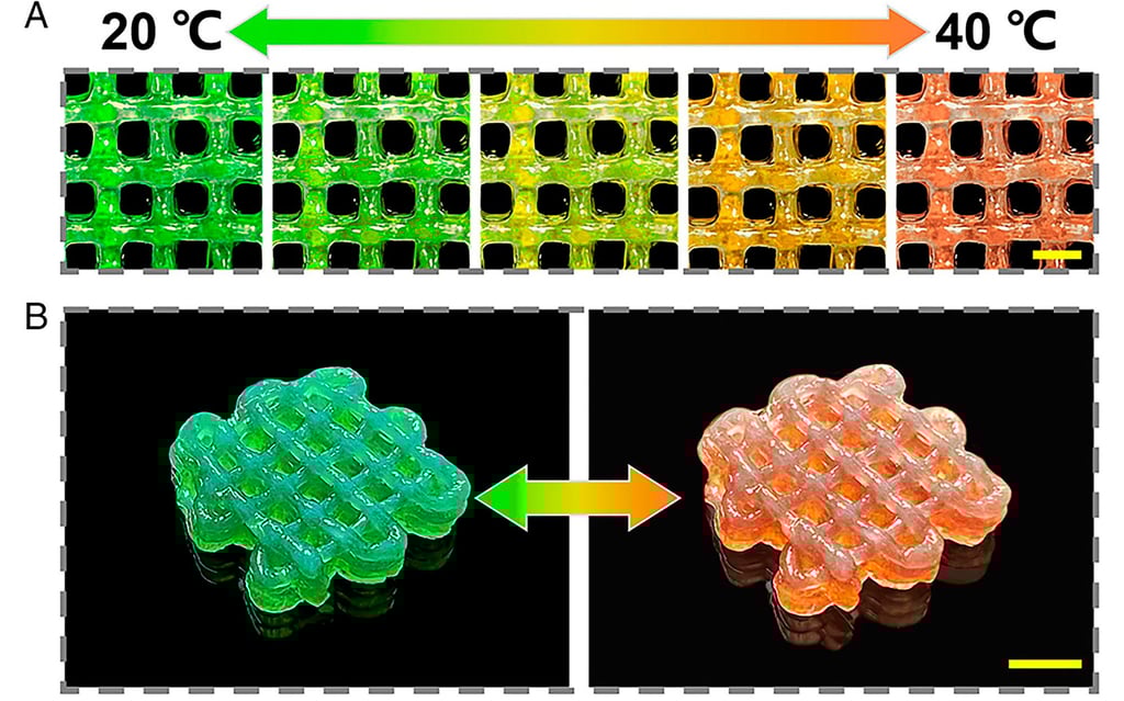 Colour variations in one of the 3D-printed objects under different temperatures. Image: Handout