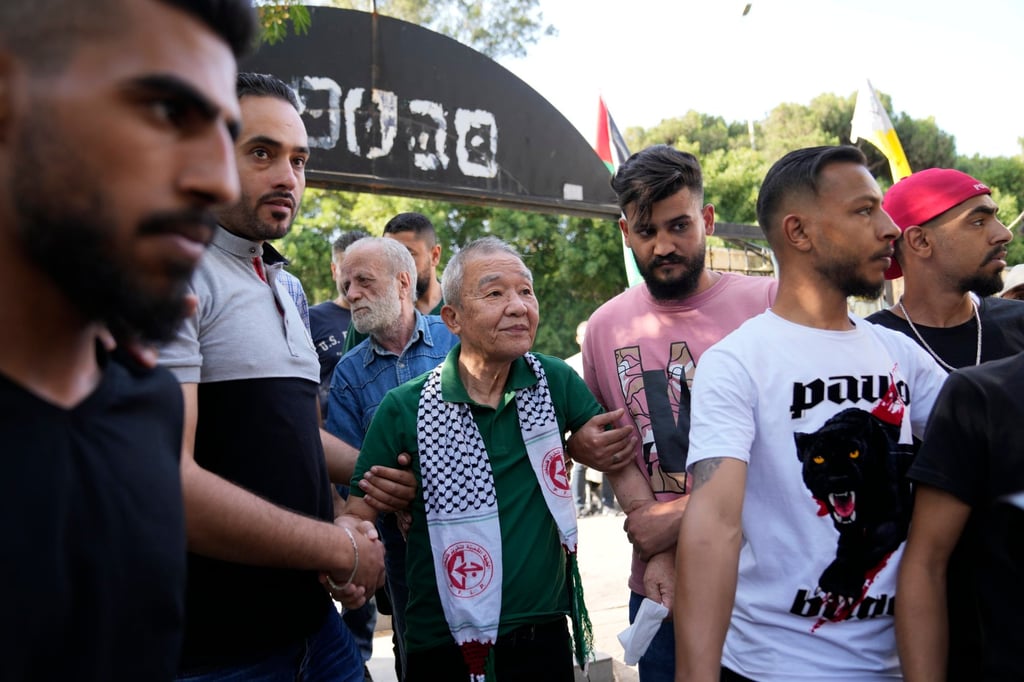 Kozo Okamoto, a member of the Japanese Red Army guerilla group, at a memorial for pro-Palestinian Japanese nationals at a cemetery in Beirut, Lebanon on May 30. Photo: AP