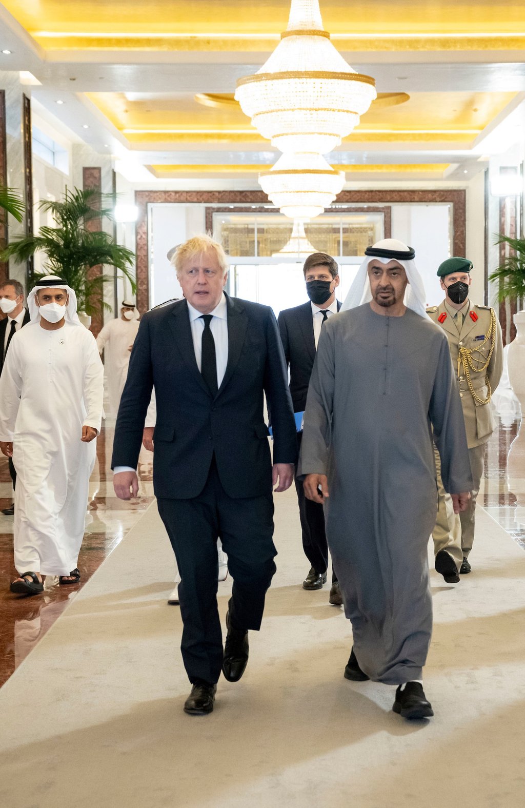 Boris Johnson, Prime Minister of the United Kingdom offering condolences to Sheikh Mohammed bin Zayed Al Nahyan, president of the UAE and ruler of Abu Dhabi, on the passing of Sheikh Khalifa bin Zayed Al Nahyan. Photo: EPA-EFE Boris Johnson, Prime Minister of the United Kingdom offering condolences to Sheikh Mohammed bin Zayed Al Nahyan, president of the UAE and ruler of Abu Dhabi, on the passing of Sheikh Khalifa bin Zayed Al Nahyan. Photo: EPA-EFE