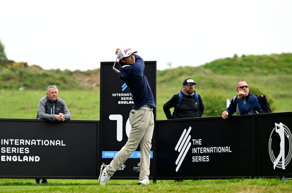 Taichi Kho tees off on 10 during the second round of the International Series England. Photo: Paul Lakatos/Asian Tour.