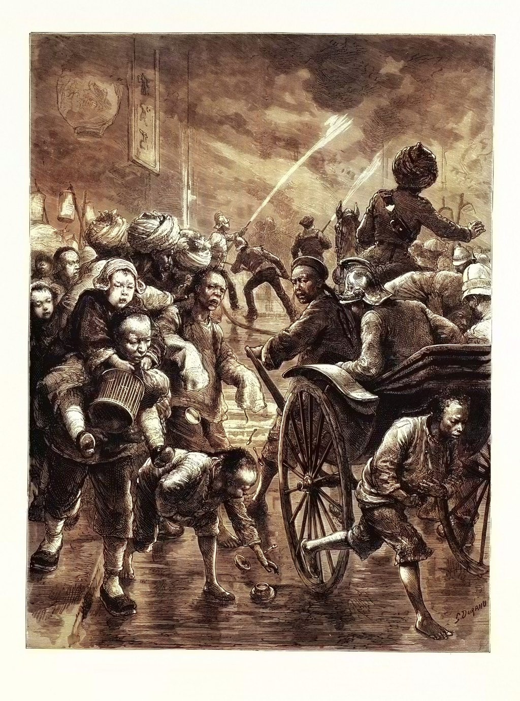 A depiction of a 19th-century fire being battled in Hong Kong, titled “The Fire Season at Hong Kong”, shows officers of the fire brigade coming to the front in rickshaws. Photo: Getty Images