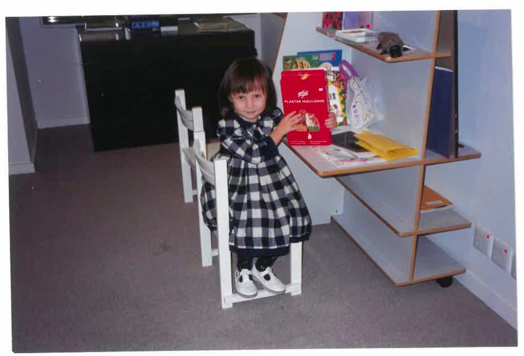 Hotung aged four. “My sister and I had these desks next to my mum’s desk where we would do our homework, do hobbies, or carry out whatever administrative duties kids have while waiting for our mum to wrap up work and take us home.” Photo: Courtesy of Sophia Hotung Hotung aged four. “My sister and I had these desks next to my mum’s desk where we would do our homework, do hobbies, or carry out whatever administrative duties kids have while waiting for our mum to wrap up work and take us home.” Photo: Courtesy of Sophia Hotung