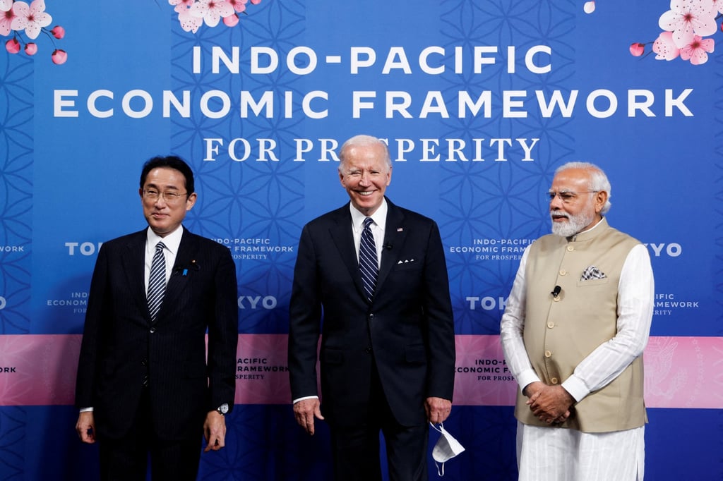 US President Joe Biden with India’s Prime Minister Narendra Modi and Japan’s Prime Minister Fumio Kishida, at the IPEF launch event in Tokyo in May. Photo: Reuters