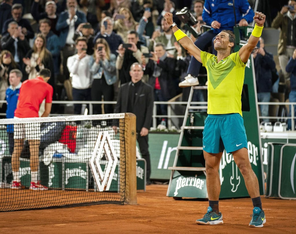 Rafael Nadal celebrates after winning his quarter final match against Serbia’s Novak Djokovic at the French Open. Photo: Kyodo Rafael Nadal celebrates after winning his quarter final match against Serbia’s Novak Djokovic at the French Open. Photo: Kyodo