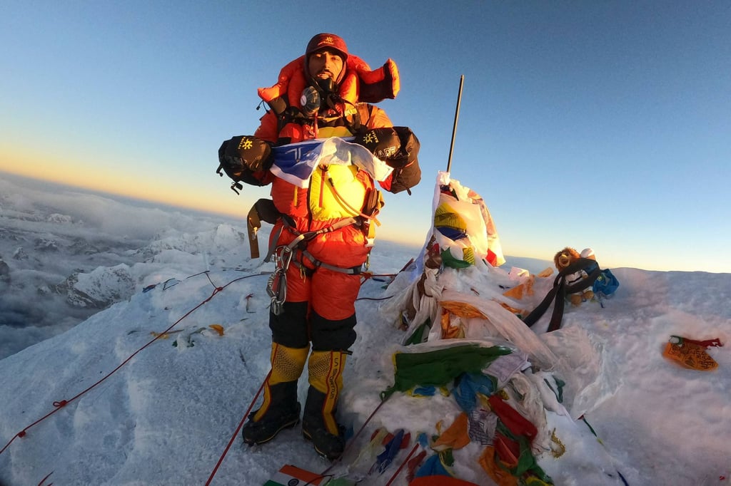 Narender Singh Yadav at the summit of Mount Everest. Photo: Pioneer Adventure Pvt Ltd / AFP
