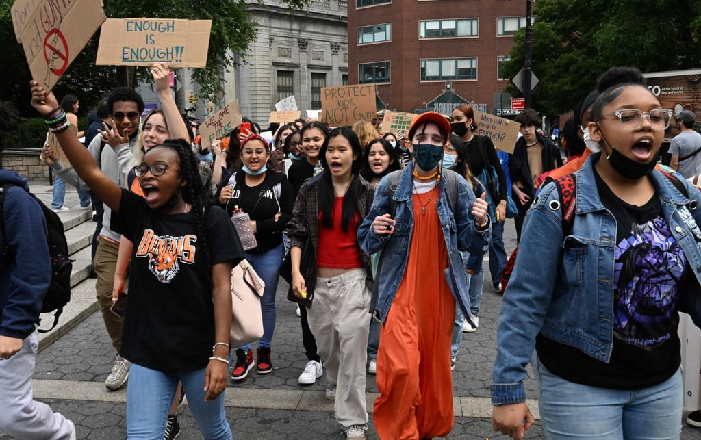 Students protest against gun violence in the US at a rally in New York City on Friday. Photo: AFP Students protest against gun violence in the US at a rally in New York City on Friday. Photo: AFP