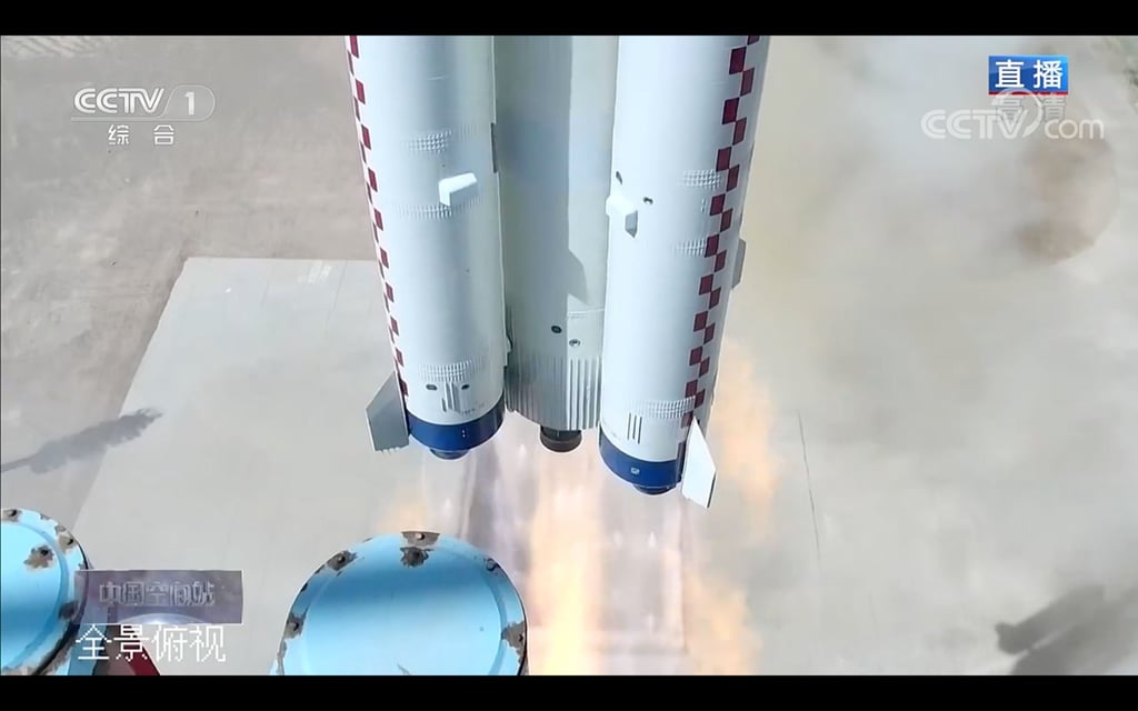 The Shenzhou 14 launch was successful, the China Manned Space Agency reported 20 minutes after take-off. Photo: CCTV The Shenzhou 14 launch was successful, the China Manned Space Agency reported 20 minutes after take-off. Photo: CCTV