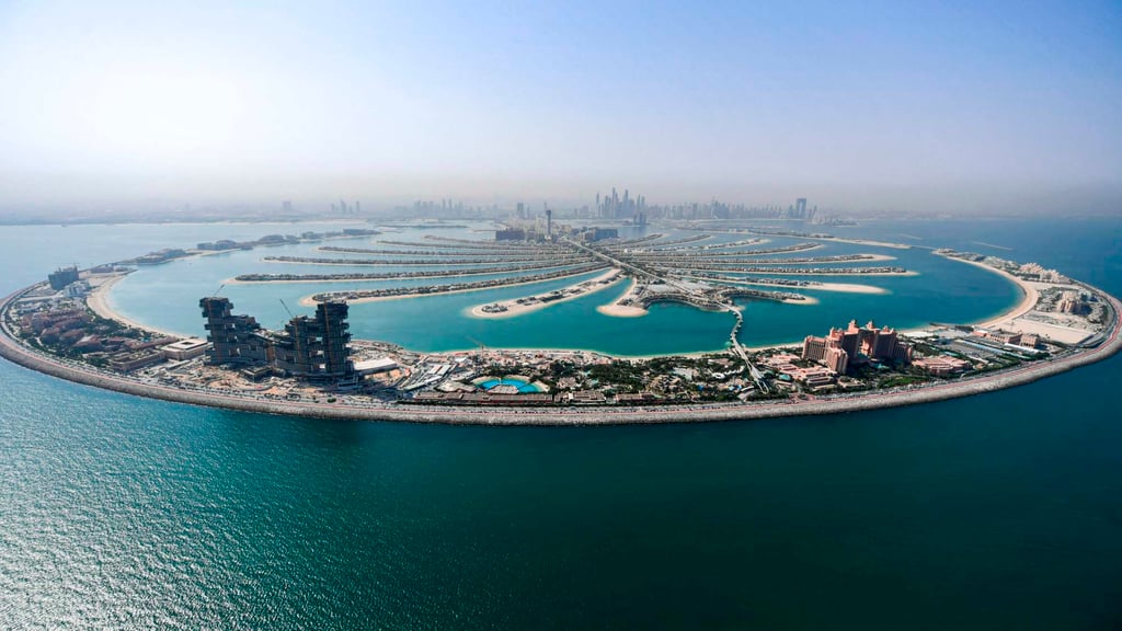An aerial view of the man-made Palm Jumeirah archipelago, one of the jewels of Dubai’s property sector. Photo: AFP