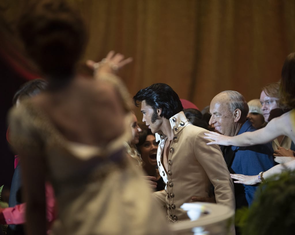 Austin Butler (centre) and Tom Hanks in a still from Elvis. Photo: Warner Bros. Pictures.