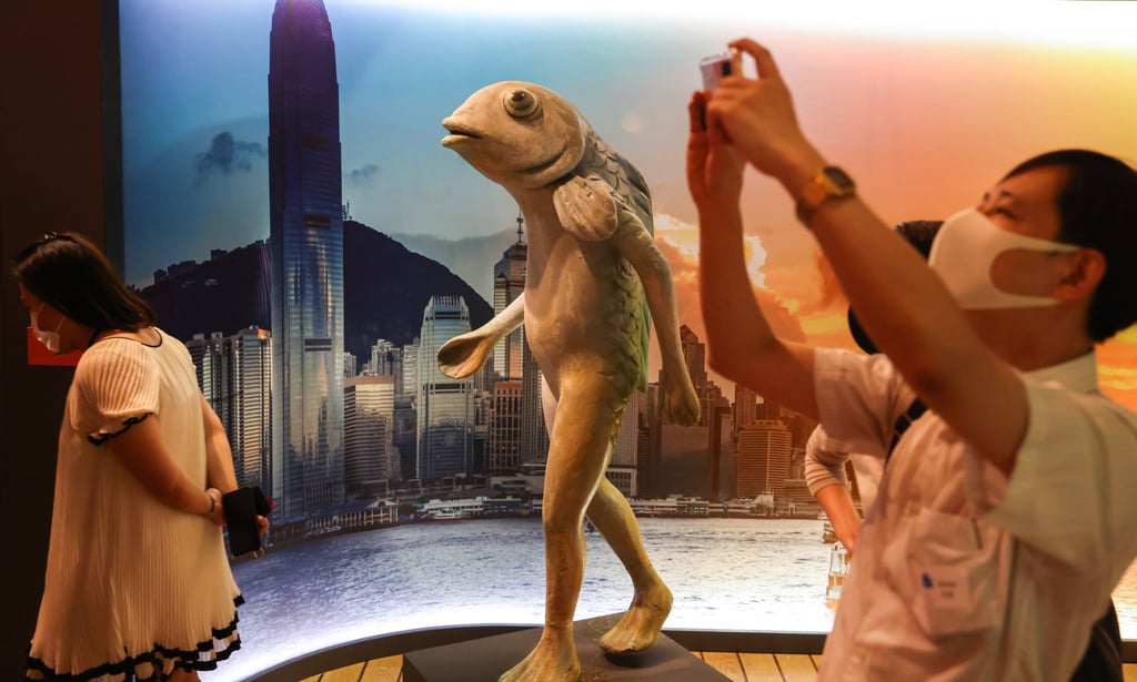 A sculpture of “Lo Ting”, a pseudo-mythical figure part of a half-man, half-fish tribe indigenous to Lantau Island, by Jimmy Keung, at the Hong Kong Maritime Museum on June 2, 2021. Photo: Nora Tam