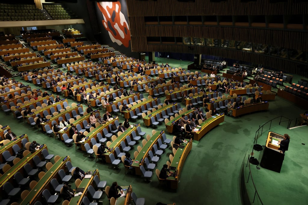 The UN General Assembly session on Wednesday concerning China and Russia’s veto of new sanctions on North Korea. Photo: Reuters