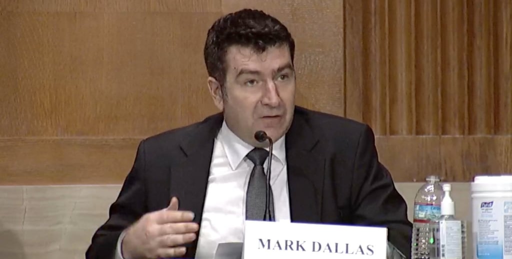 A screenshot of Mark Dallas of Union College testifying at a hearing of the US-China Economic and Security Review Commission (USCC) on Thursday.