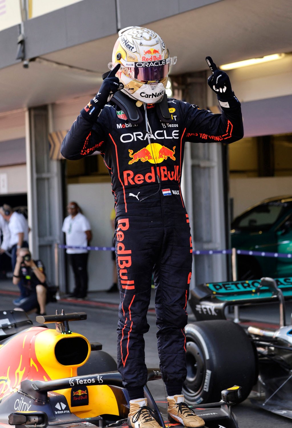 Red Bull’s Max Verstappen celebrates after winning the race. Photo: Reuters