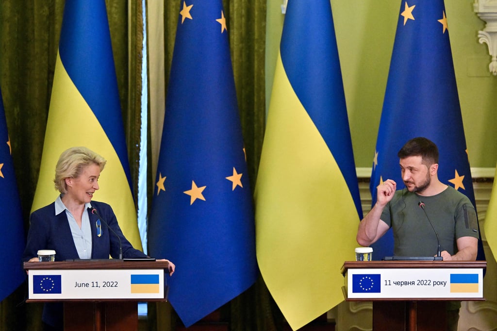 Ukrainian President Volodymyr Zelensky and European Commission President Ursula von der Leyen had talks in Kyiv on Saturday. Photo: AFP