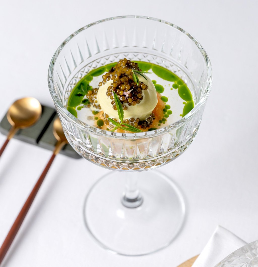 Baba with cachaca, pistachio and Kaluga hybrid caviar. Photo: Da Terra