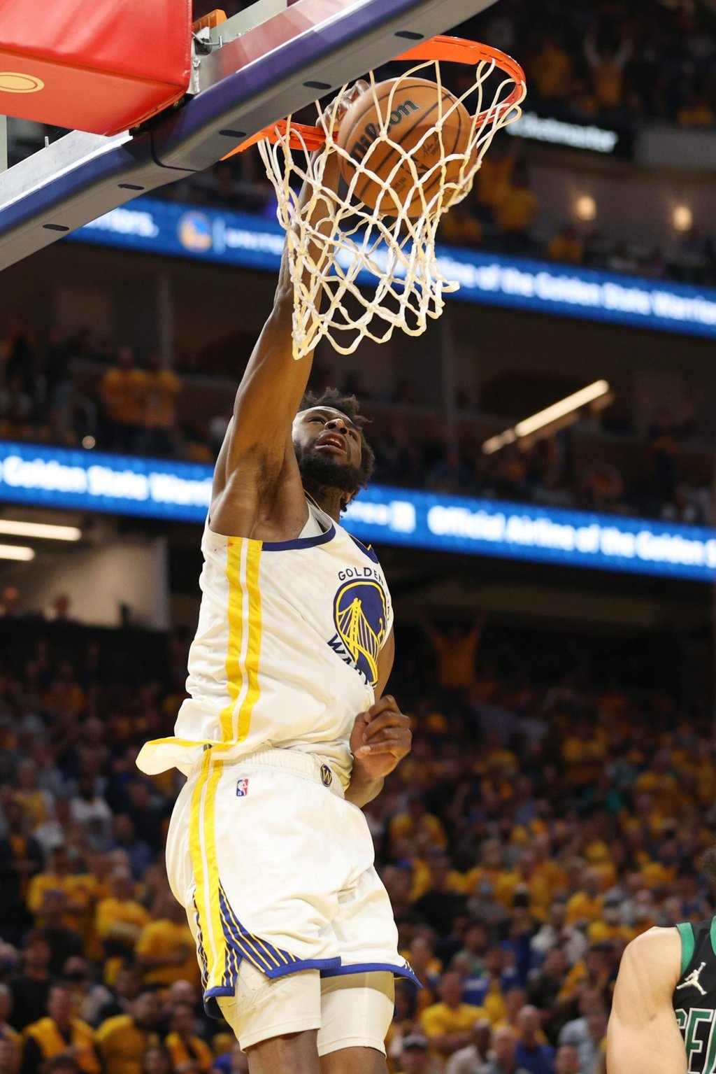 Andrew Wiggins of the Golden State Warriors dunks the ball during the fourth quarter against the Boston Celtics in Game Five of the 2022 NBA Finals. Photo: AFP Andrew Wiggins of the Golden State Warriors dunks the ball during the fourth quarter against the Boston Celtics in Game Five of the 2022 NBA Finals. Photo: AFP