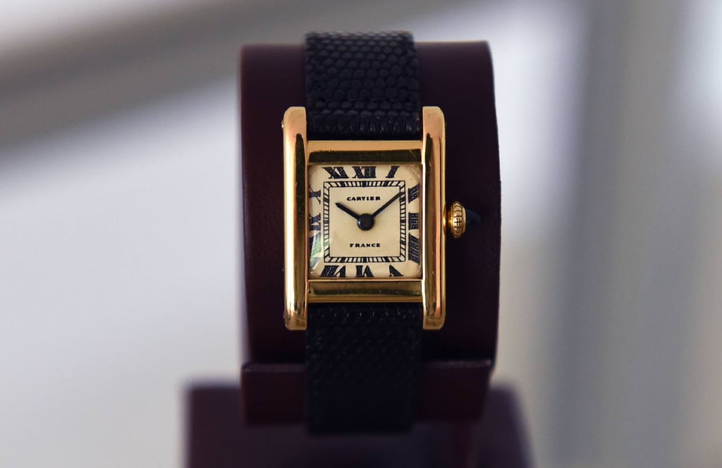 A signed Cartier Tank, manufactured in 1962 and once belonging to Jacqueline Kennedy Onassis. Photo: AFP