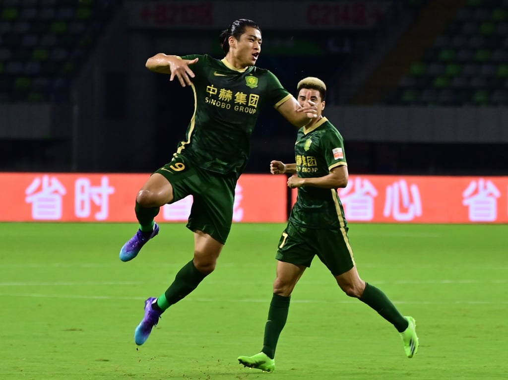 Zhang Yuning (left) of Beijing Guoan celebrates after scoring during a 2022 Chinese Super League match against Beijing Guoan. Photo: Xinhua Zhang Yuning (left) of Beijing Guoan celebrates after scoring during a 2022 Chinese Super League match against Beijing Guoan. Photo: Xinhua
