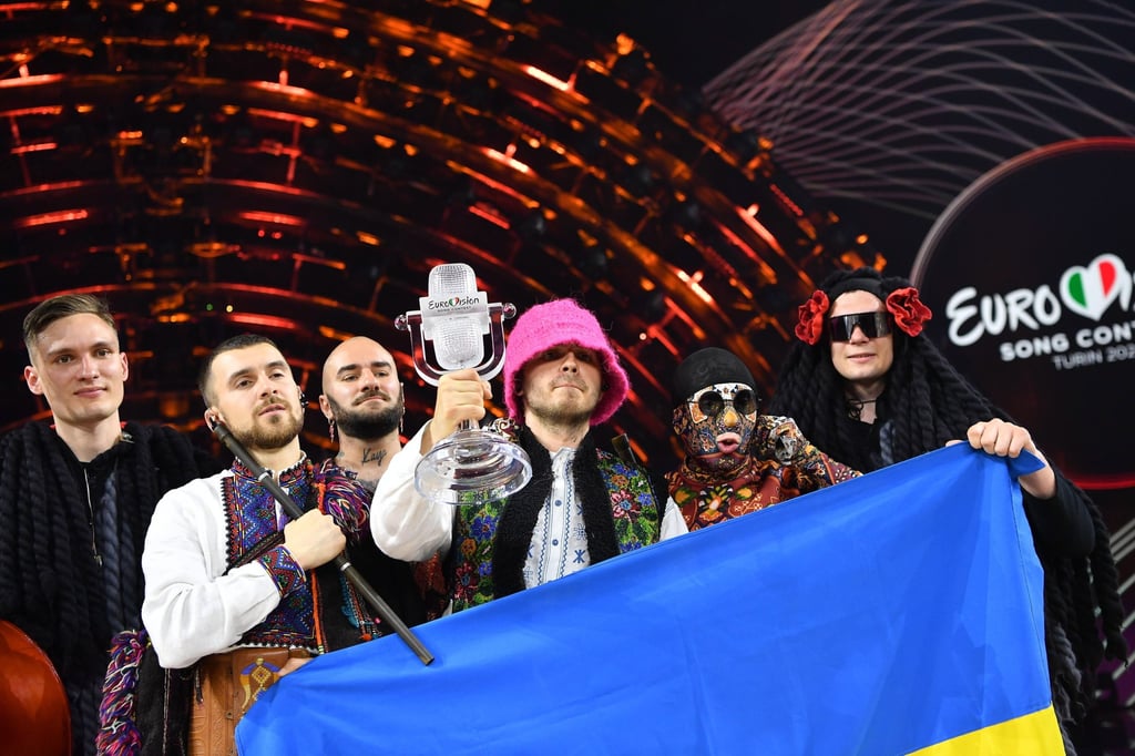 Kalush Orchestra from Ukraine celebrate after winning the 66th Eurovision Song Contest in May. Photo: EPA-EFE Kalush Orchestra from Ukraine celebrate after winning the 66th Eurovision Song Contest in May. Photo: EPA-EFE