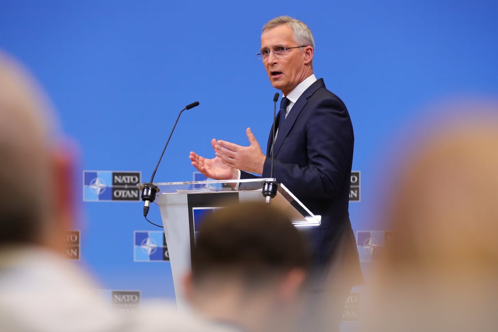 Nato Secretary General Jens Stoltenberg during a press conference at the organisation’s headquarters in Belgium this month. Photo: Xinhua