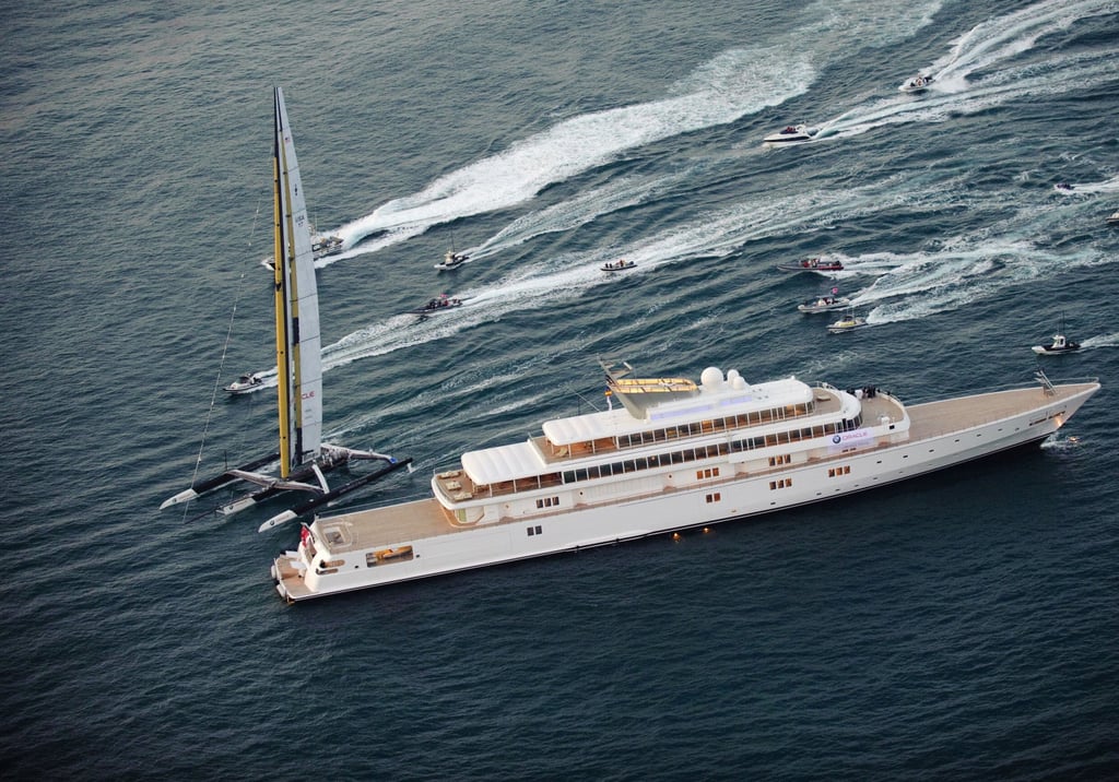 Larry Ellison’s previous motor yacht Rising Sun, a name that refers to Japan’s national flag. Photo: AFP Larry Ellison’s previous motor yacht Rising Sun, a name that refers to Japan’s national flag. Photo: AFP