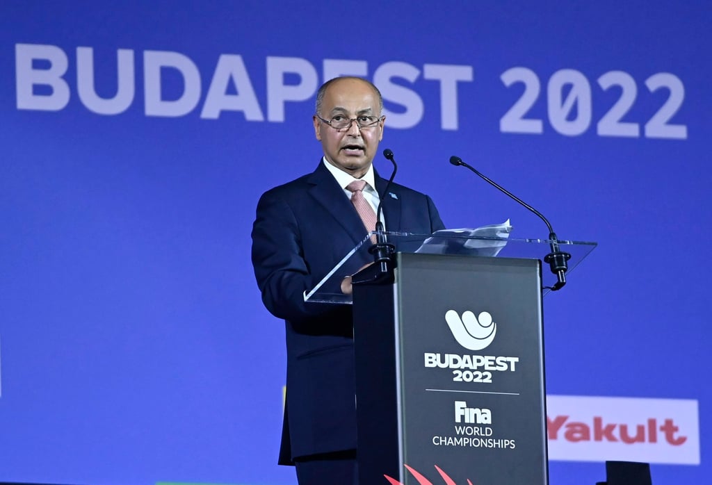 Fina president Husain Al-Musallam in Budapest, Hungary on Saturday. Photo: EPA-EFE Fina president Husain Al-Musallam in Budapest, Hungary on Saturday. Photo: EPA-EFE