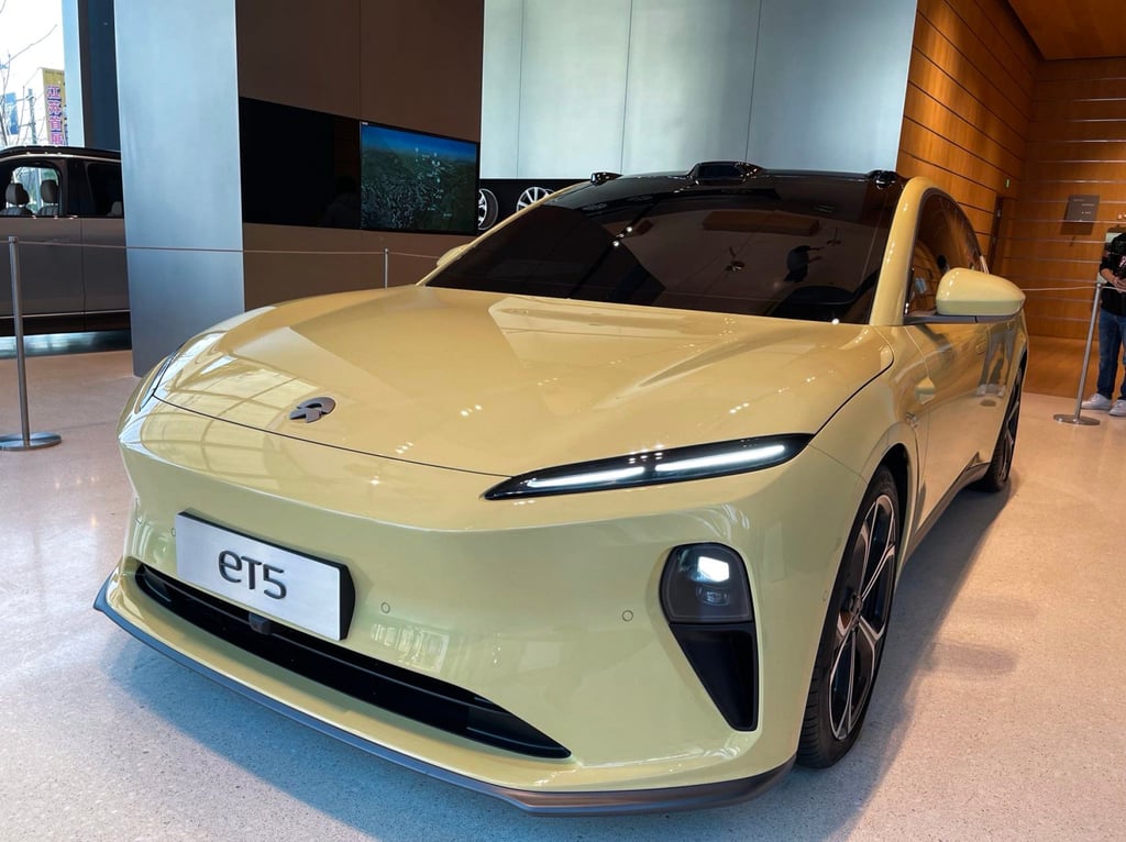 Nio’s ET5 mid-size sedan is displayed at a showroom in Suzhou, Jiangsu province. Photo: Daniel Ren Nio’s ET5 mid-size sedan is displayed at a showroom in Suzhou, Jiangsu province. Photo: Daniel Ren