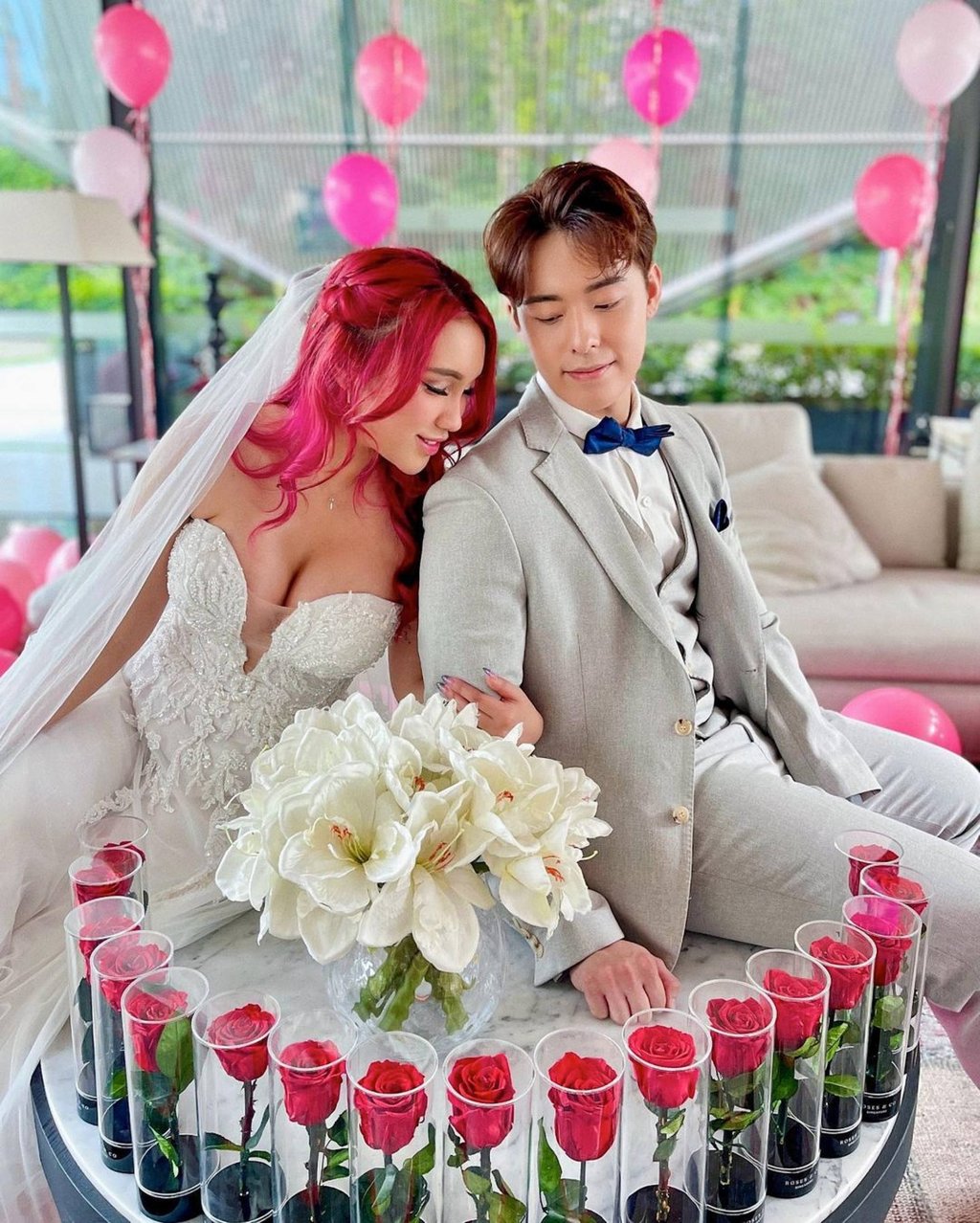Wedding photo of Cheryl Chin and Titus Low, uploaded on their Instagram pages on June 21. Photo: @cherb8ar, @titusslow/Instagram Wedding photo of Cheryl Chin and Titus Low, uploaded on their Instagram pages on June 21. Photo: @cherb8ar, @titusslow/Instagram