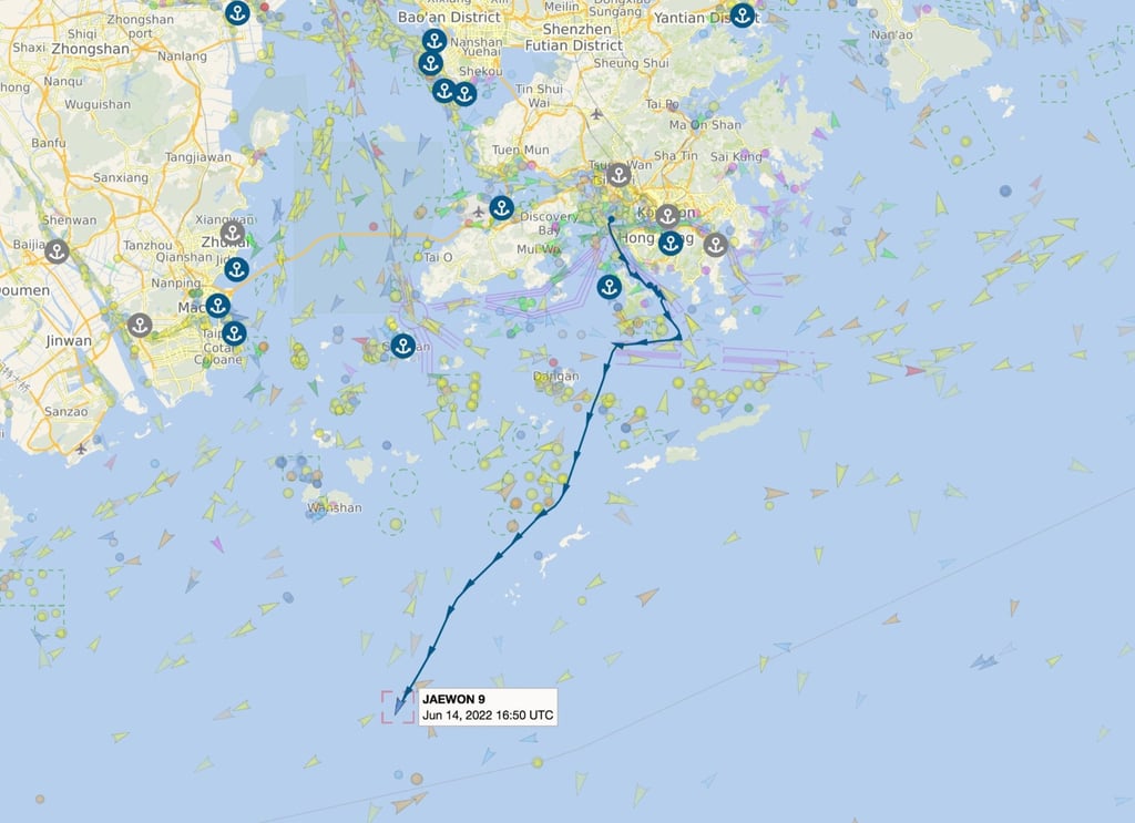 The route taken by Jaewon 9. Photo: SCMP