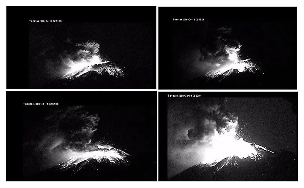 Pictures provided by Mexico’s National Disaster Prevention Centre (Cenapred) in April 2016 show the eruption of Popocatepetl volcano from the town of Santiago Xalitzintla. Photo: Cenapred via EPA Pictures provided by Mexico’s National Disaster Prevention Centre (Cenapred) in April 2016 show the eruption of Popocatepetl volcano from the town of Santiago Xalitzintla. Photo: Cenapred via EPA