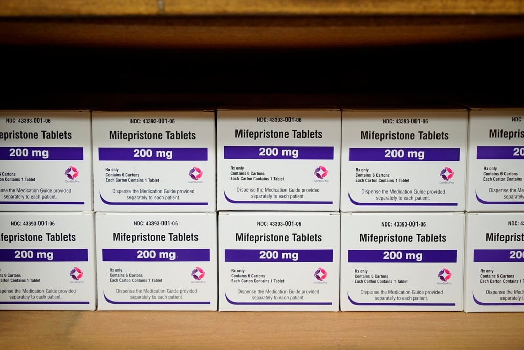 Boxes of the drug mifepristone line a shelf at the West Alabama Women’s Center in the city of Tuscaloosa on March 16, 2022. Facebook and Instagram have begun promptly removing posts that offer abortion pills to women who may not be able to access them following a US Supreme Court decision that stripped away constitutional protections for the procedure. Photo: AP Boxes of the drug mifepristone line a shelf at the West Alabama Women’s Center in the city of Tuscaloosa on March 16, 2022. Facebook and Instagram have begun promptly removing posts that offer abortion pills to women who may not be able to access them following a US Supreme Court decision that stripped away constitutional protections for the procedure. Photo: AP