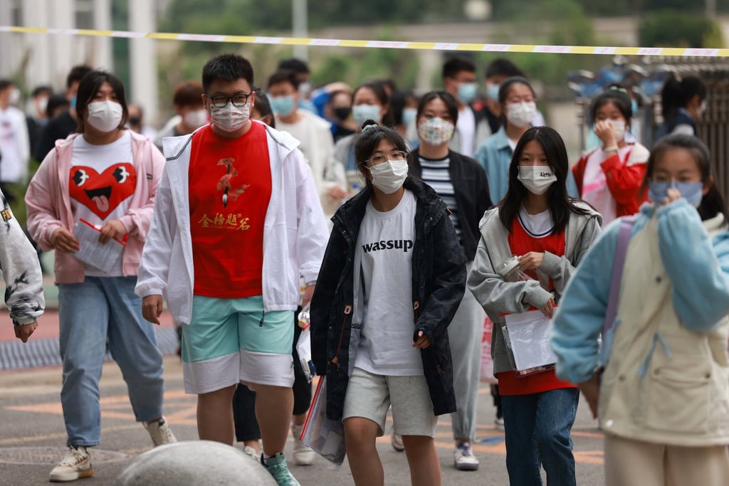 Students leave after their first exam during the first day of the National College Entrance Examination, known as the gaokao, in Shenyang in China’s northeastern Liaoning province on June 7, 2022. Photo: AFP
